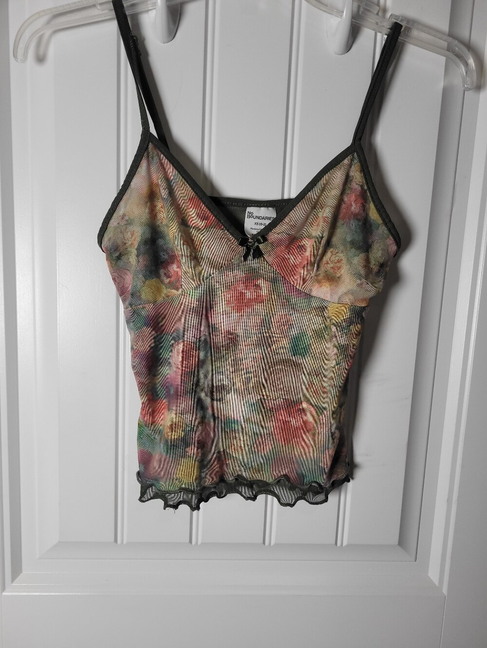 No Boundaries Y2K 90's Multicolor Floral Mesh Cami with Black Trim